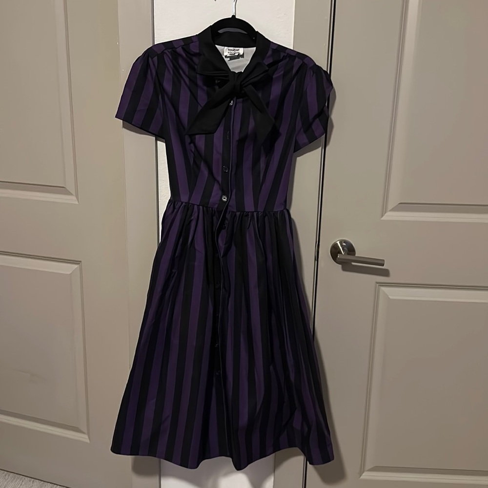 COPY - Unique Vintage Purple & Black Striped Swing Dress